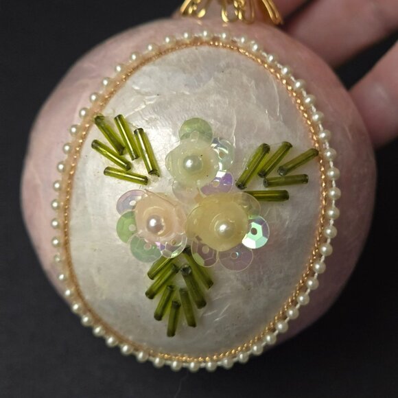 Kurt Adler Pink Capiz Pearl Beaded Christmas Ornament Handmade Philippines 3" - Picture 3 of 7